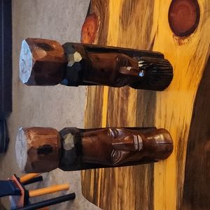 (2) Hand Carved Wood Bust Jamaican Sculpture's